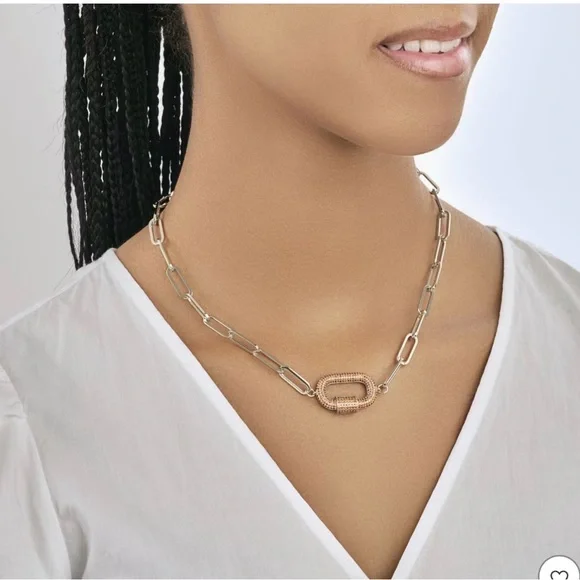 Carabiner Pave Linked Lock Necklace NWT - Picture 3 of 5